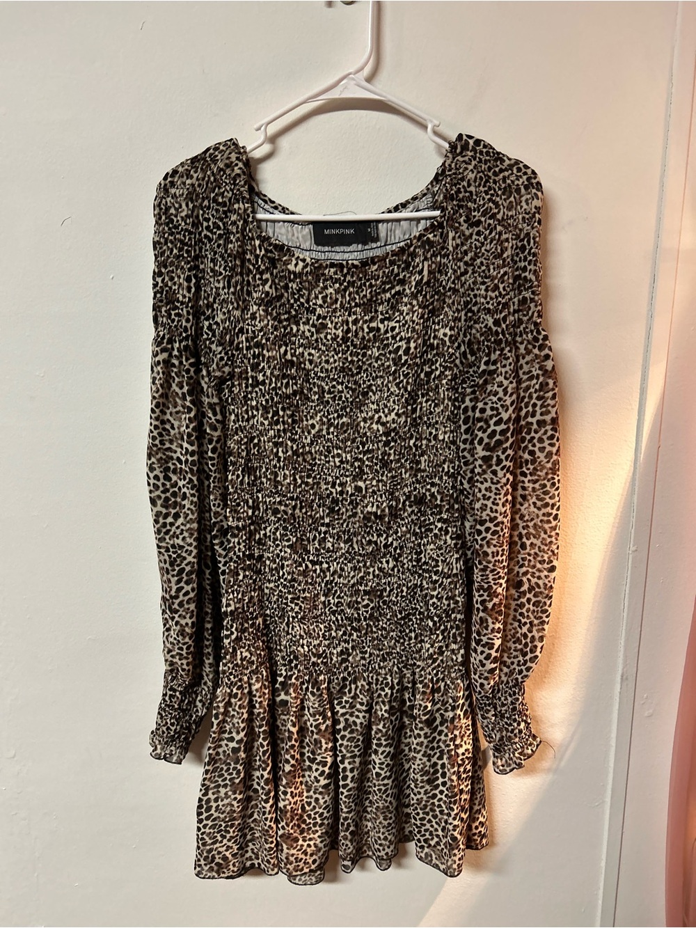 MINKPINK Leopard Print Shirred Mini Dress